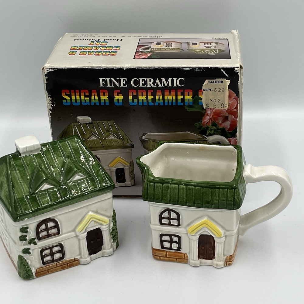 Vintage Jay Imports Cottages Ceramic Sugar & Creamer Set‎ Cottage Farmhouse Core